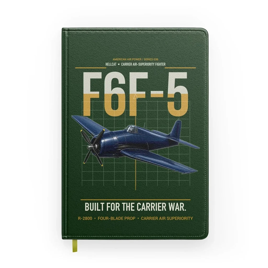F6F-5 Hellcat design on dark green notebook