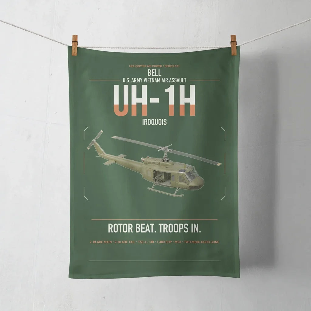 Bell UH-1H Iroquois design on dark green towel