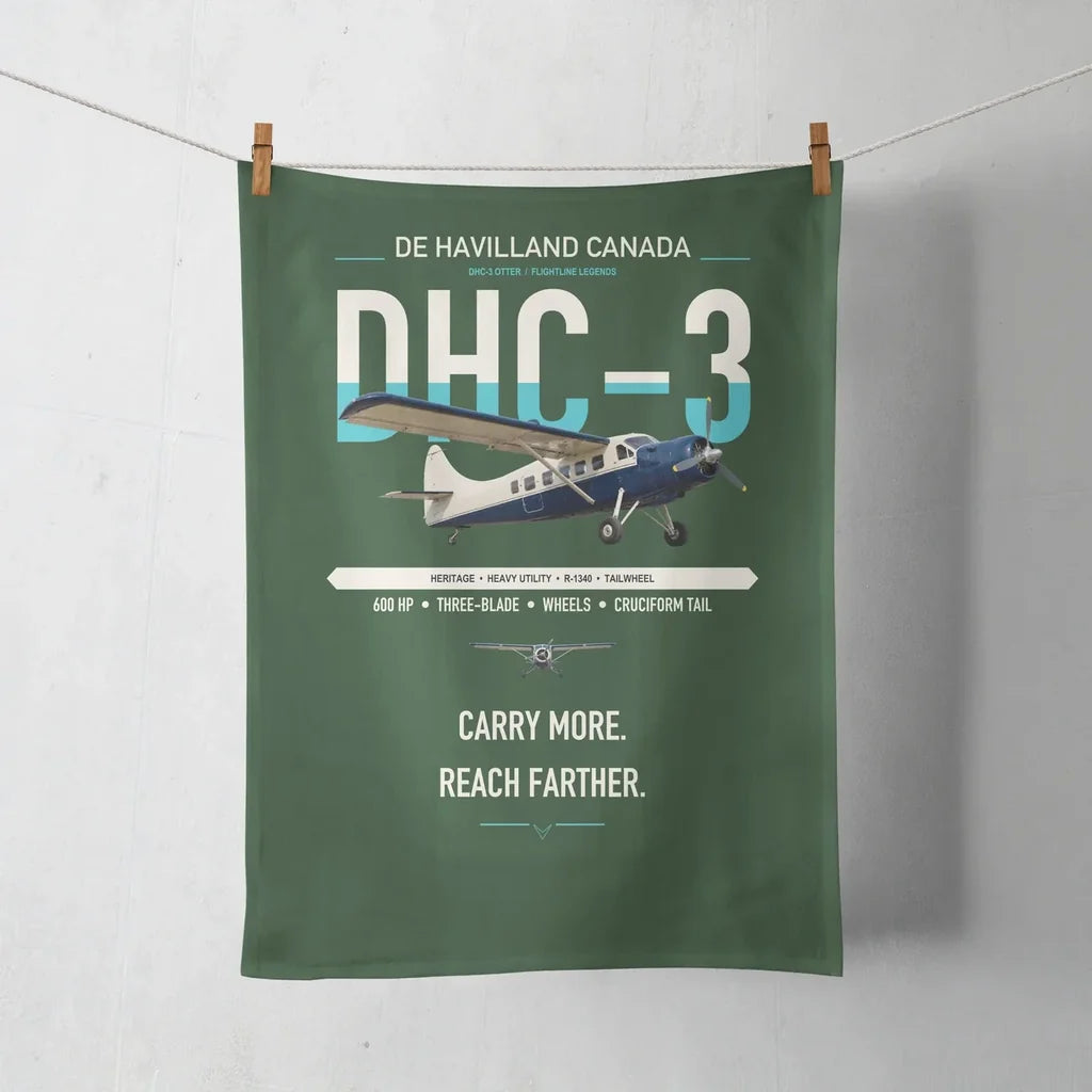 DHC-3 Otter design on dark green towel
