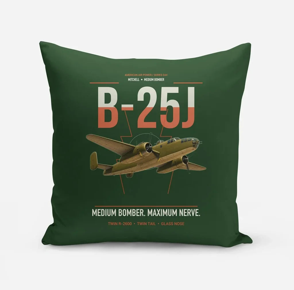 B-25J Mitchell design on dark green pillow