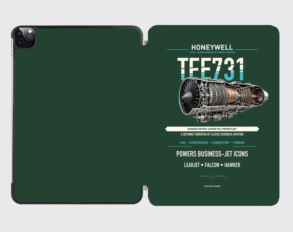TFE731 design on dark green ipad tablet case