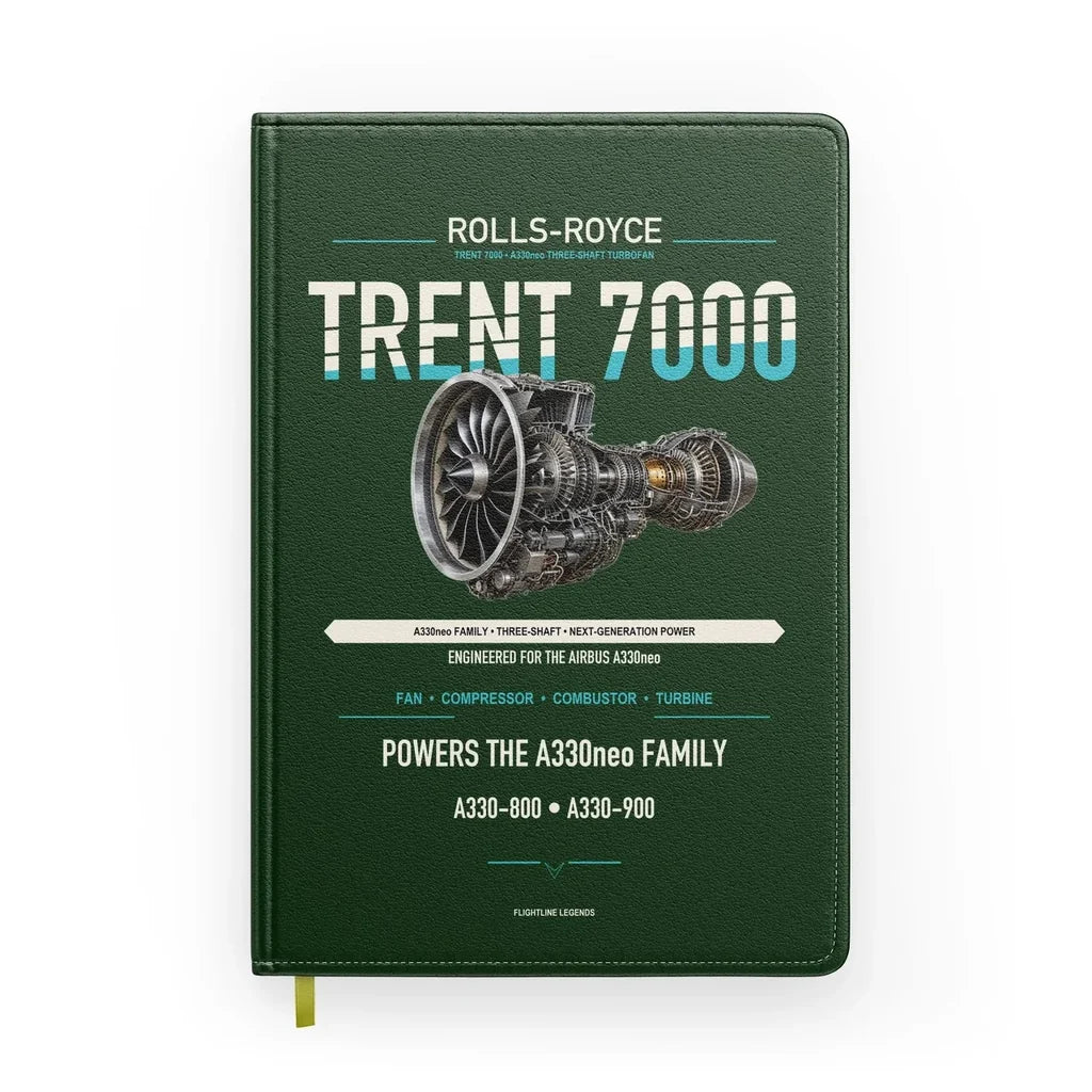 TRENT 7000 design on dark green notebook