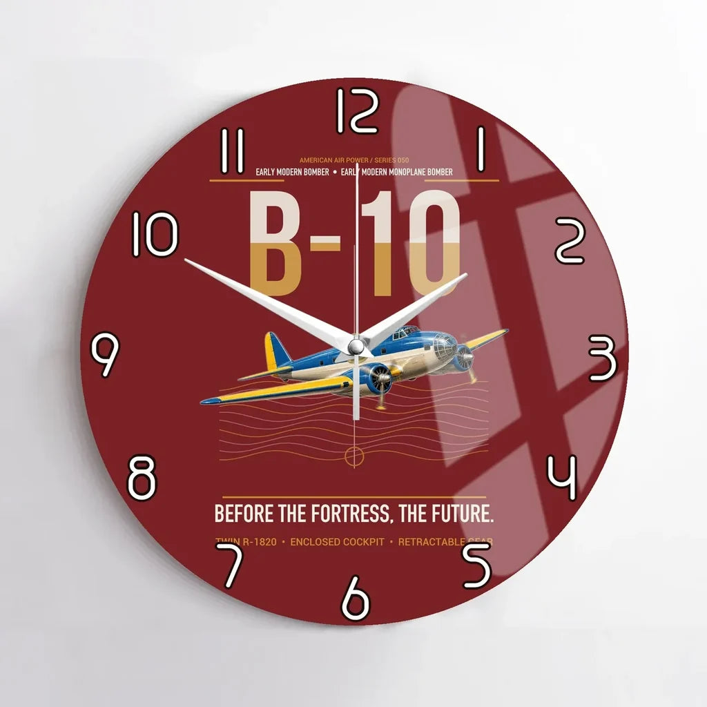 Martin B-10 design on dark red no frame wall clock
