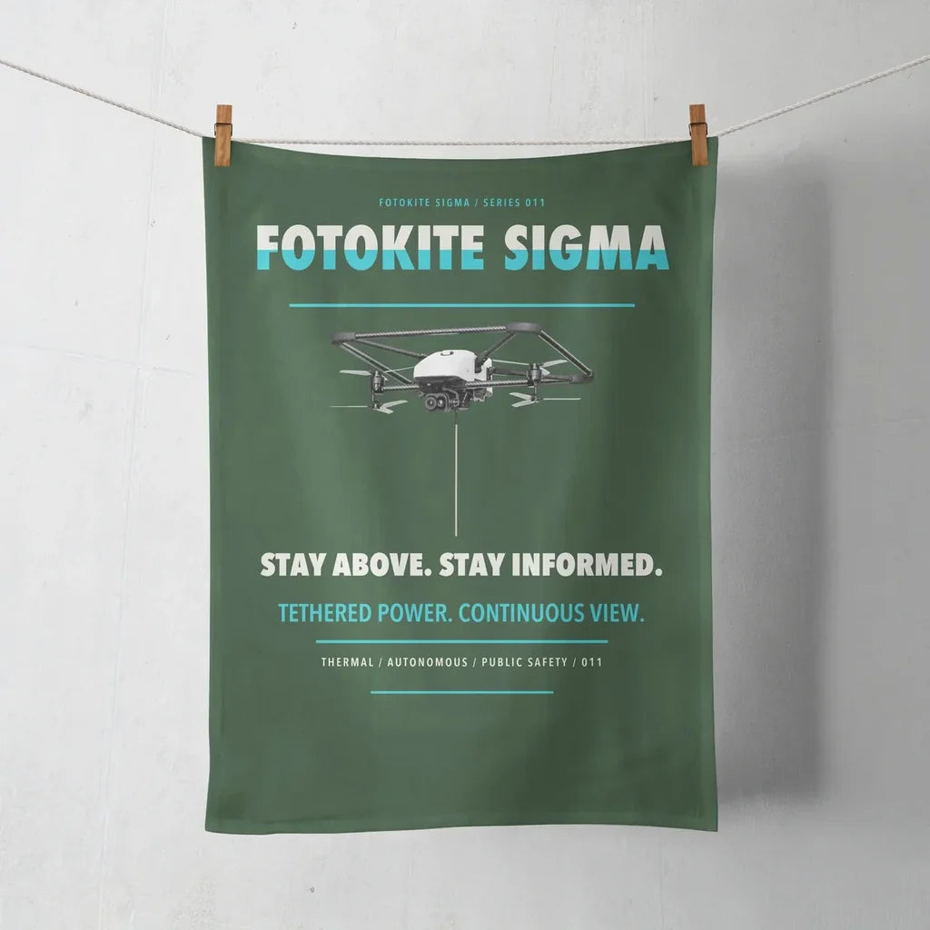 Fotokite Sigma design on dark green towel