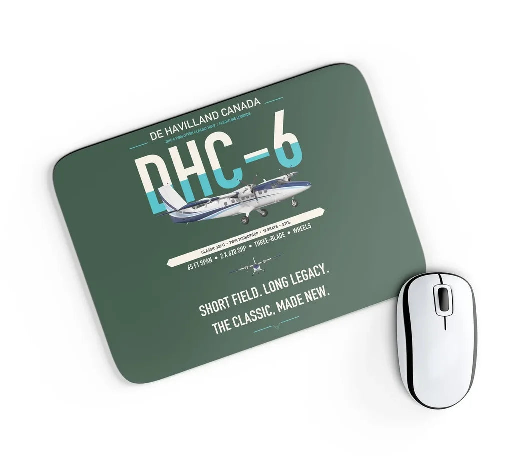 DHC-6 Twin Otter Classic 300-G design on dark green rectangle mouse pad