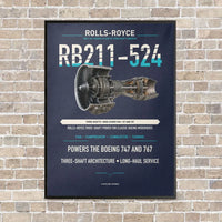 Thumbnail for RB211-524 vertical canvas print - framed - navy blue background