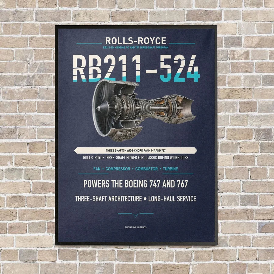 RB211-524 vertical canvas print - framed - navy blue background