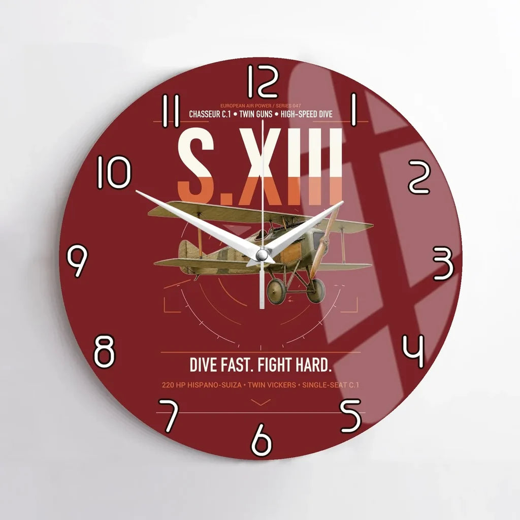SPAD S.XIII C.1 design on dark red no frame wall clock