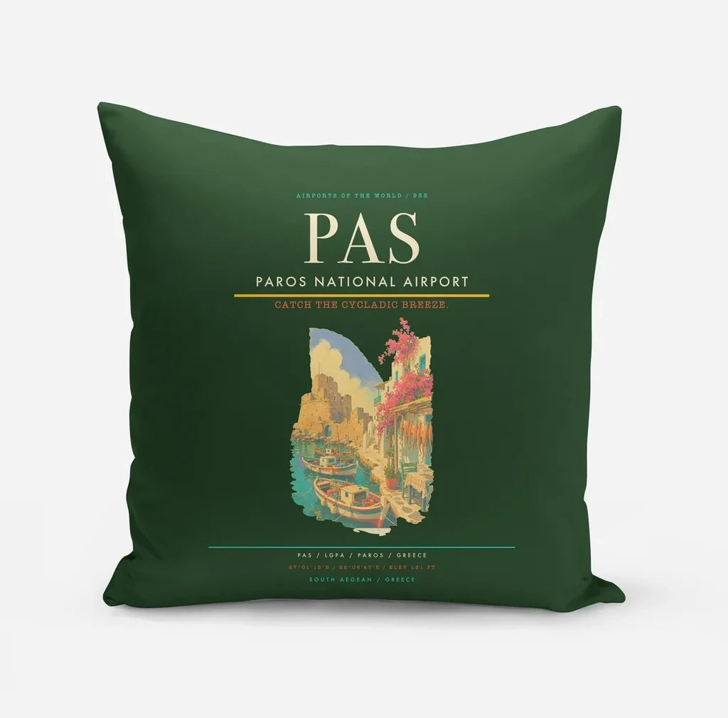 Paros National Airport (PAS) design on dark green pillow