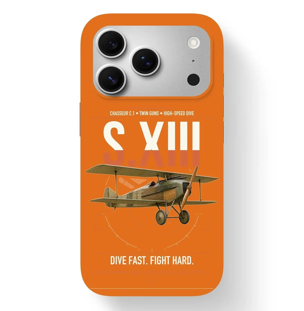 SPAD S.XIII C.1 design on orange magsafe iphone case, for iPhone 17 Pro