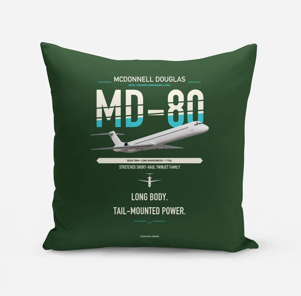 McDonnell Douglas MD-80 design on dark green pillow
