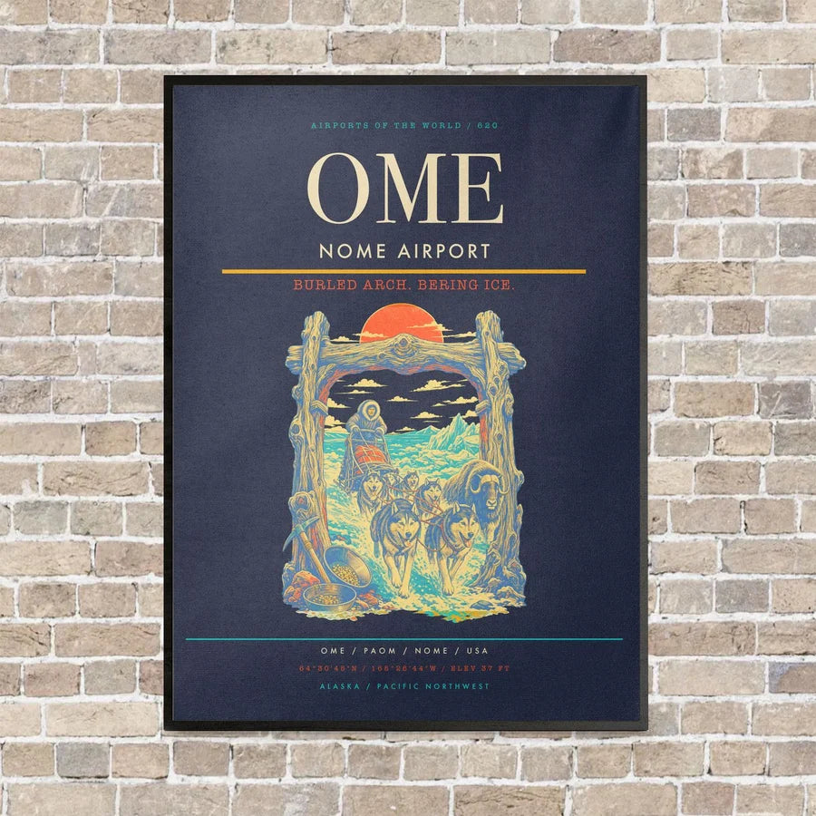 Nome Airport OME vertical canvas print - framed - navy blue background