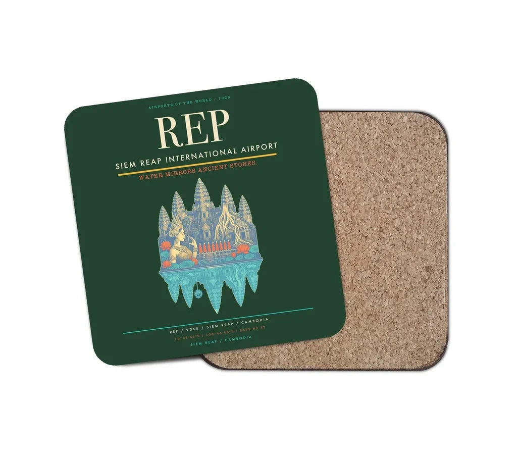 Siem Reap International Airport (REP) design on dark green 1 piece coaster