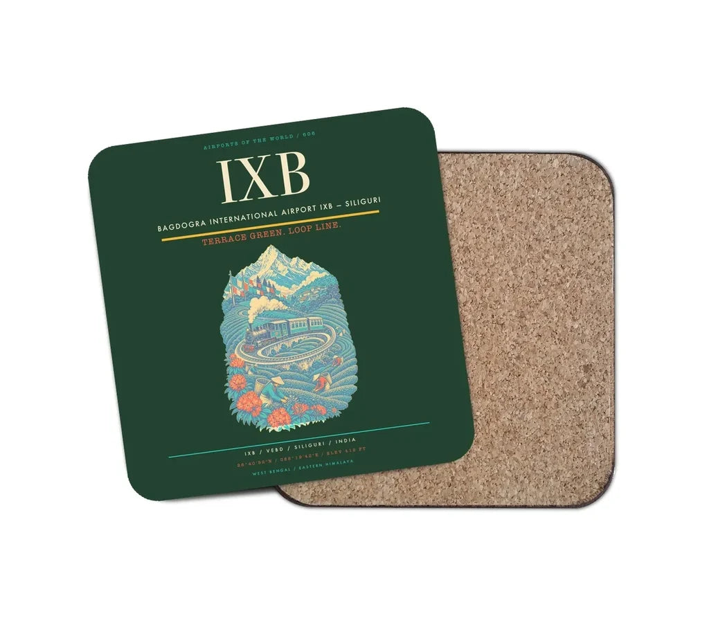 Bagdogra International Airport (IXB) design on dark green 1 piece coaster