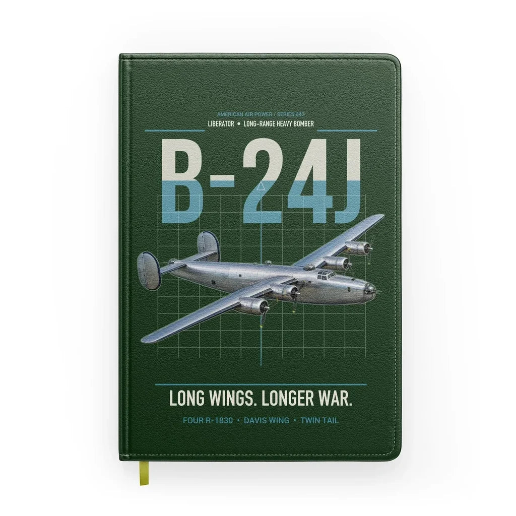 B-24J Liberator design on dark green notebook