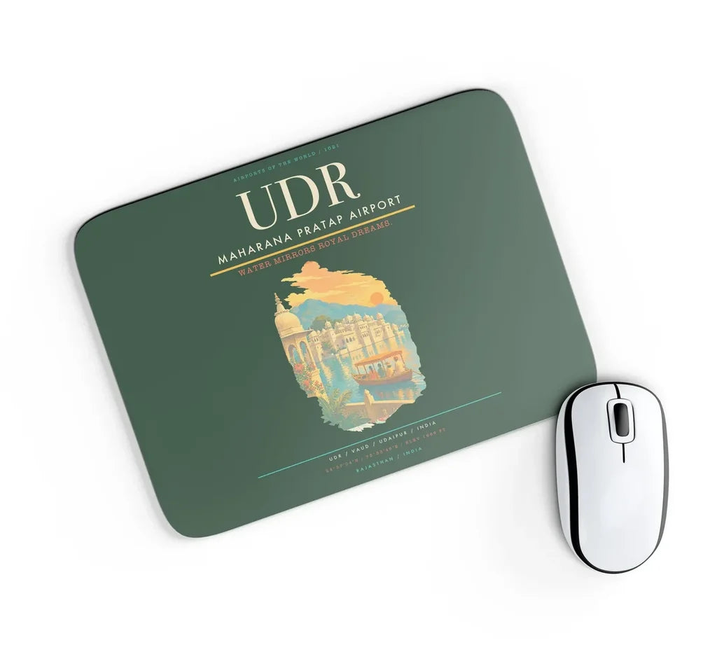 Maharana Pratap Airport (UDR) design on dark green rectangle mouse pad