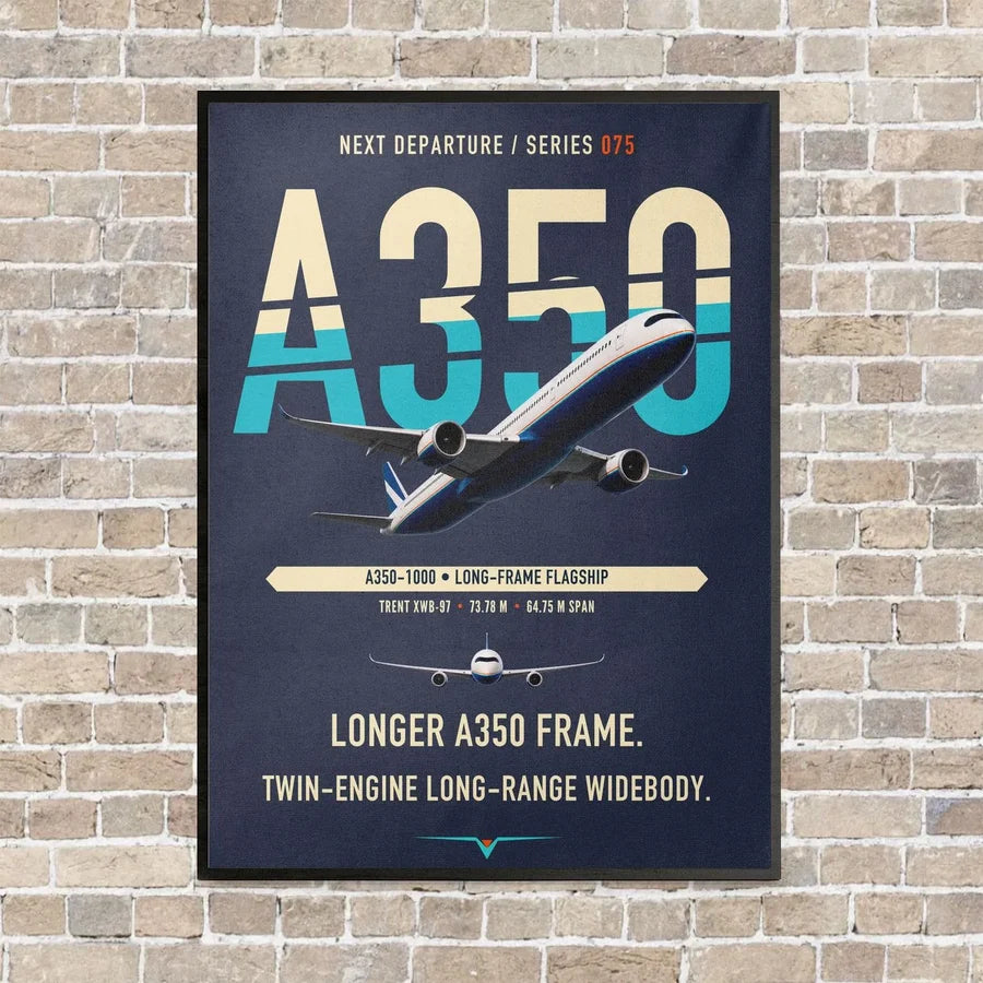 Airbus A350-1000 vertical canvas print - framed - navy blue background