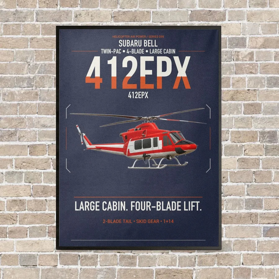 SUBARU Bell 412EPX vertical canvas print - framed - navy blue background