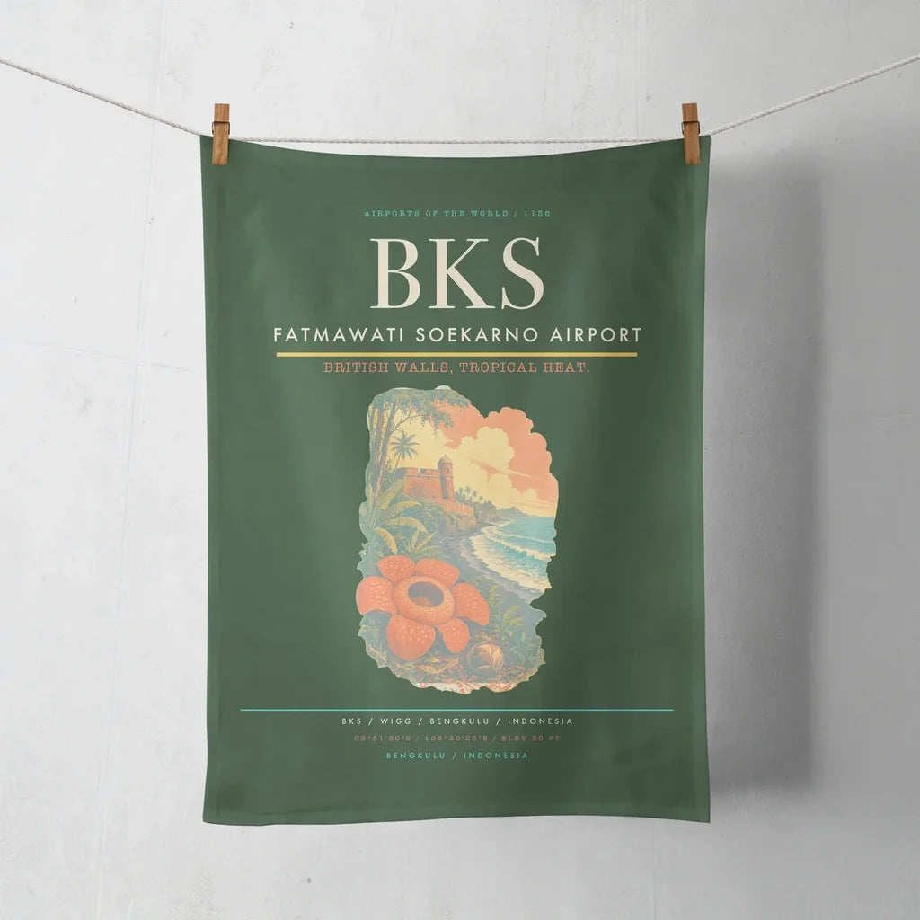 Fatmawati Soekarno Airport (BKS) design on dark green towel