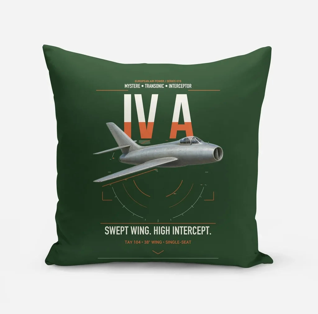 Dassault Mystère IV A design on dark green pillow