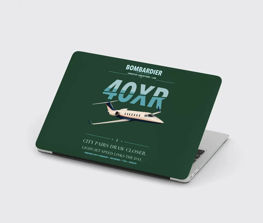 Bombardier Learjet 40XR design on dark green MacBook case