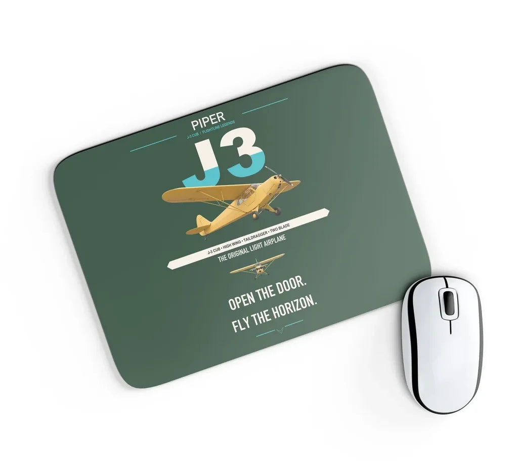 Piper J-3 Cub design on dark green rectangle mouse pad