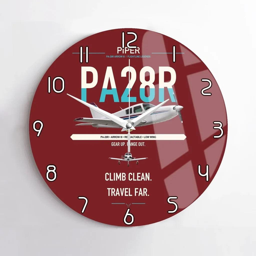 Piper PA-28R Arrow III design on dark red no frame wall clock