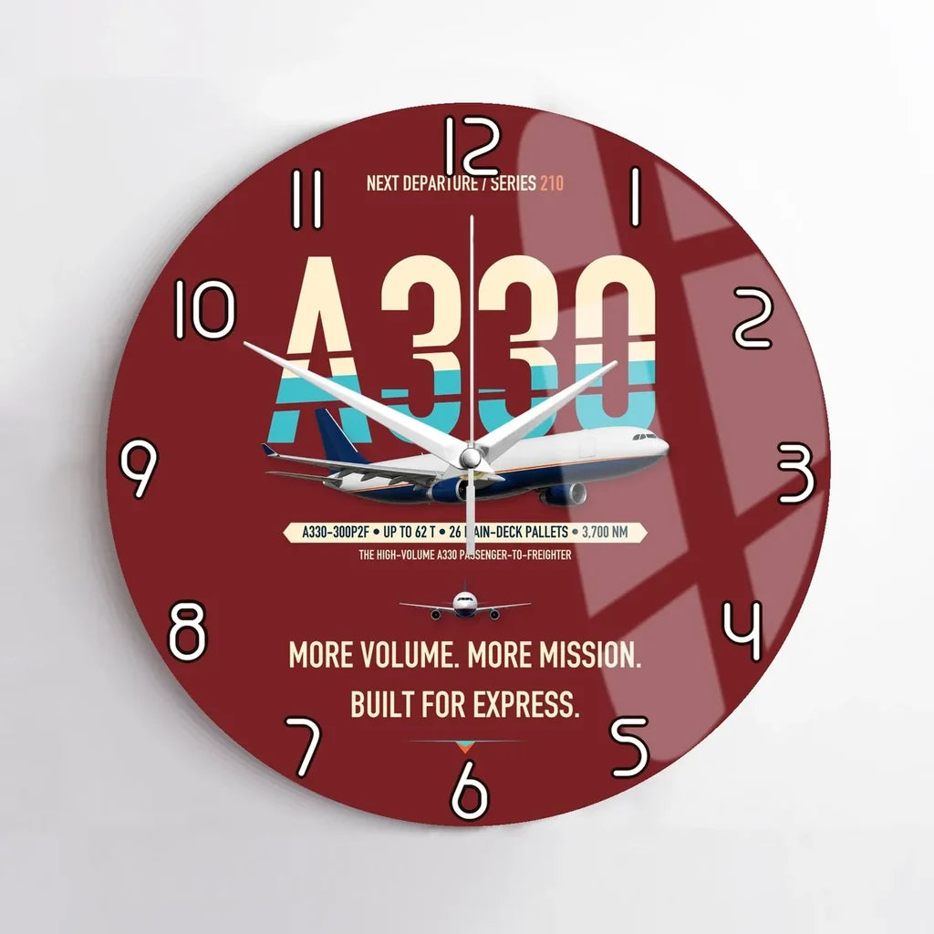 Airbus A330-300P2F design on dark red no frame wall clock
