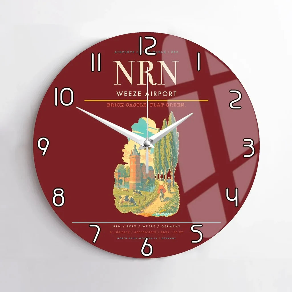 Weeze Airport (NRN) design on dark red no frame wall clock