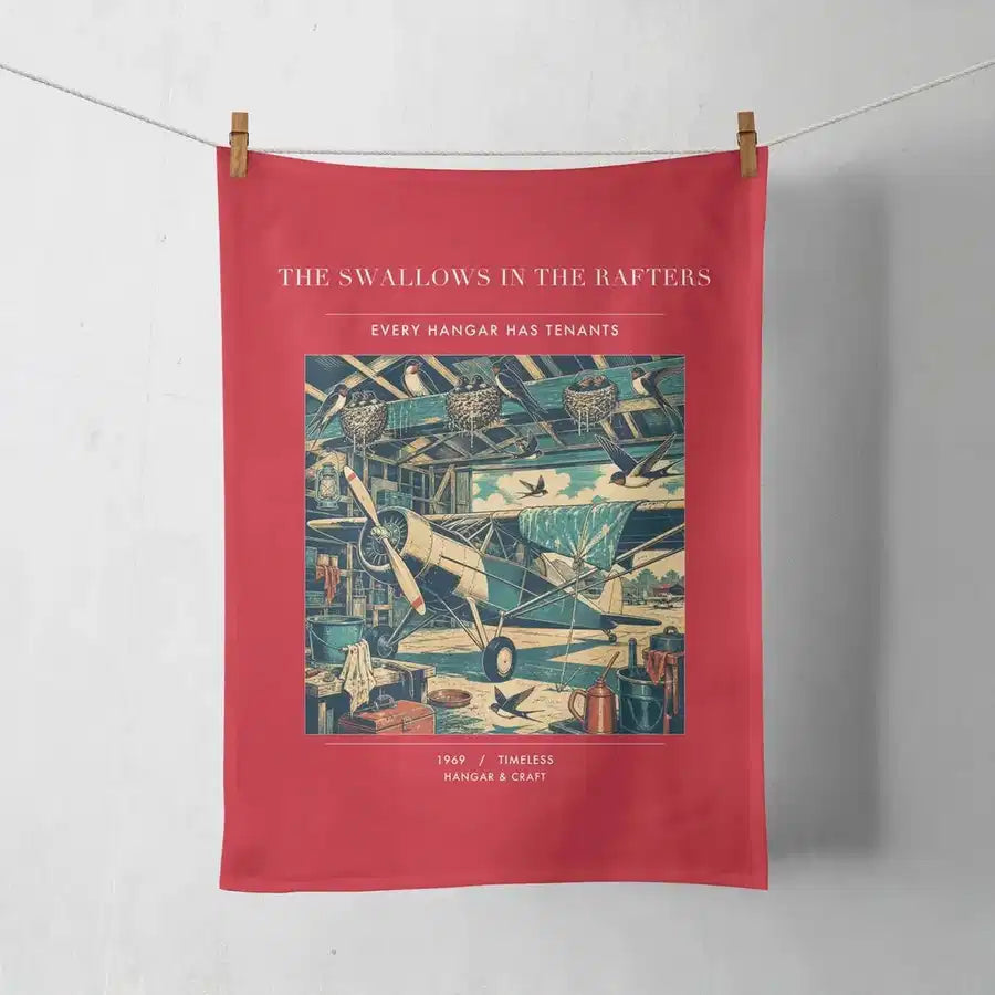 VINTAGE G4269 - The Swallows In The Rafters - Designed Towels design on red