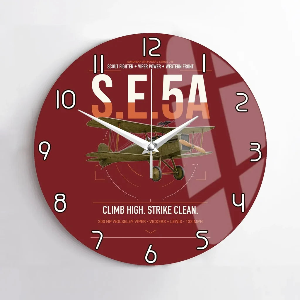 Royal Aircraft Factory S.E.5a design on dark red no frame wall clock