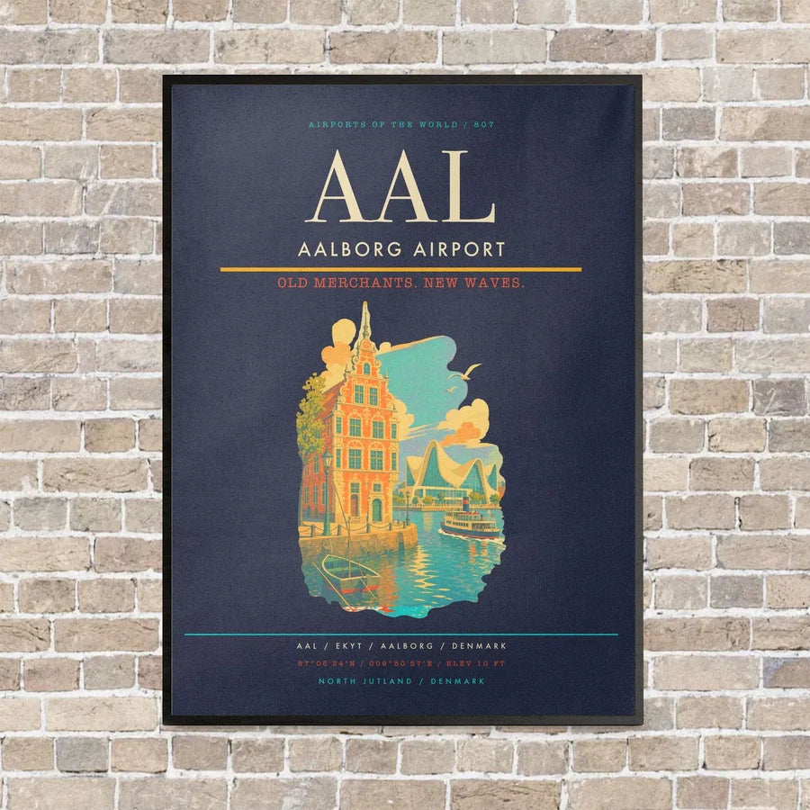 Aalborg Airport AAL - Canvas Framed - Navy Blue