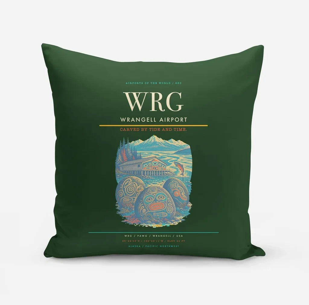 Wrangell Airport (WRG) design on dark green pillow