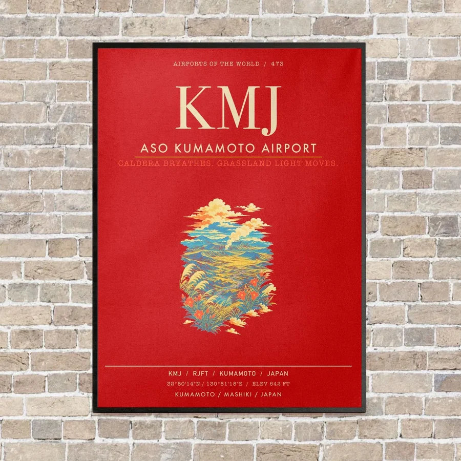 Aso Kumamoto Airport KMJ - Canvas Framed - Red