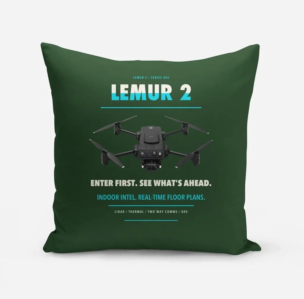 BRINC LEMUR 2 design on dark green pillow