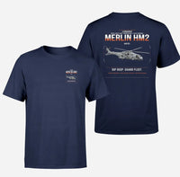 Thumbnail for Leonardo AW101 Merlin HM2 design on navy blue t-shirt, double-side print