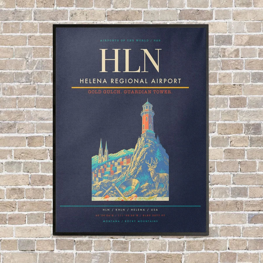 Helena Regional Airport HLN vertical canvas print - framed - navy blue background