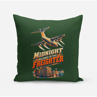 Thumbnail for Midnight Belongs To The Freighter design on dark green pillow