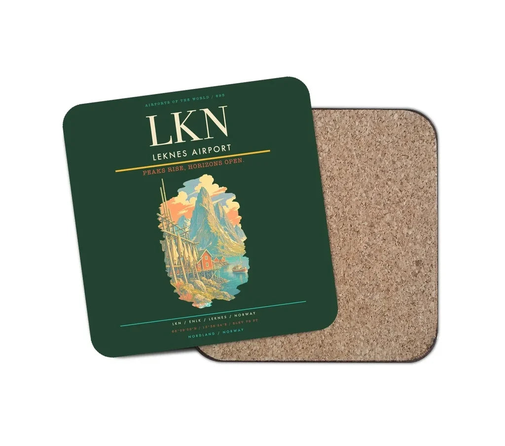 Leknes Airport (LKN) design on dark green 1 piece coaster