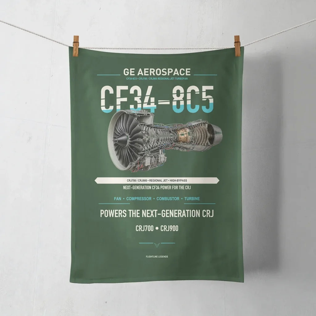 CF34-8C5 design on dark green towel