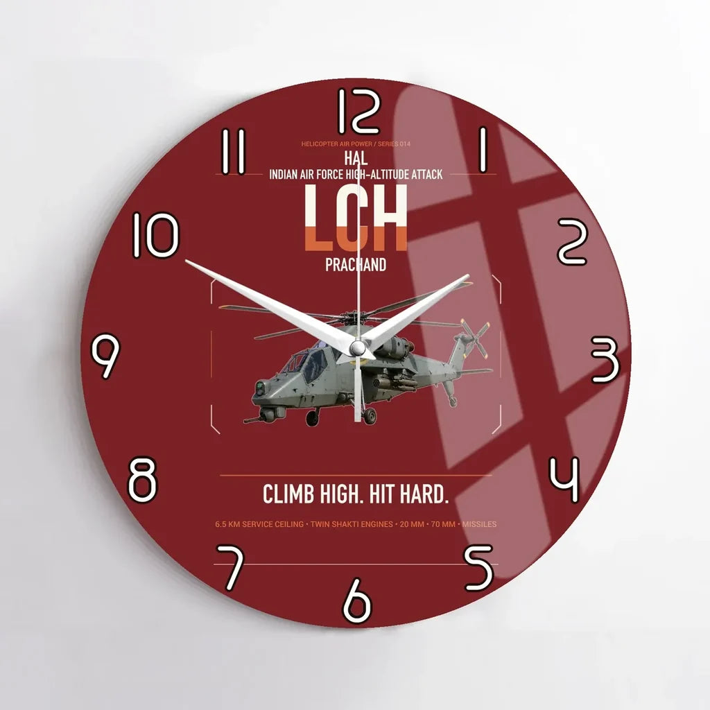 HAL LCH Prachand design on dark red no frame wall clock