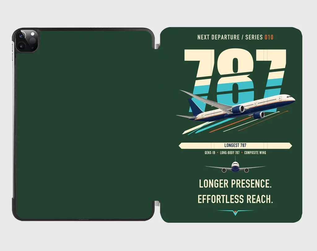 Boeing 787-10 Dreamliner design on dark green ipad tablet case