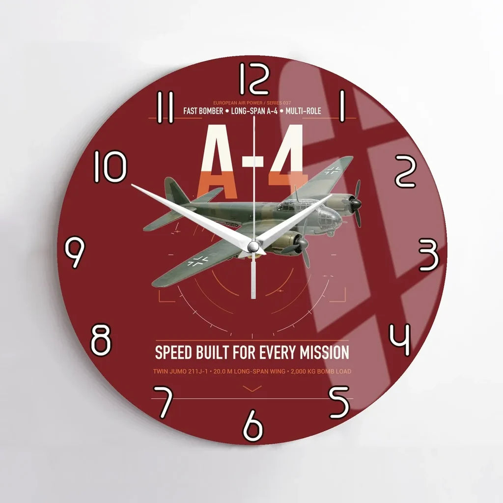 Junkers Ju 88A-4 design on dark red no frame wall clock