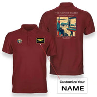 Thumbnail for VINTAGE G4377 - The Airport Barber - Double-Side Polo T-Shirt design on red+name