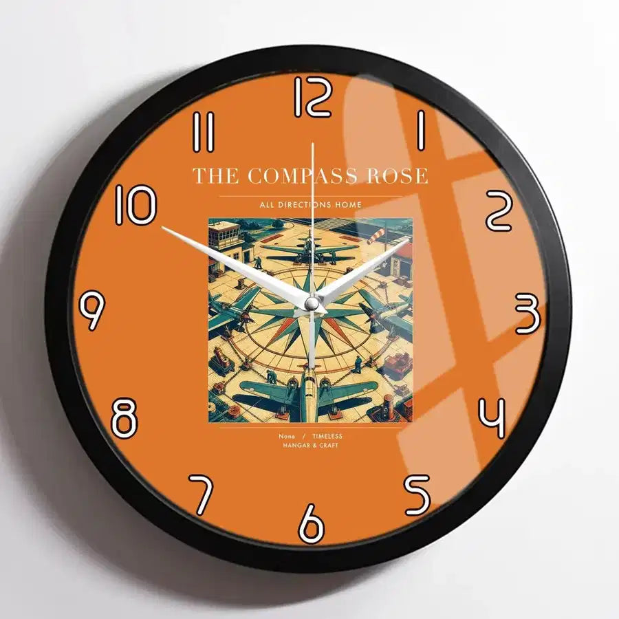 VINTAGE G4139 - The Compass Rose - Designed Wall Clocks design on orange framed