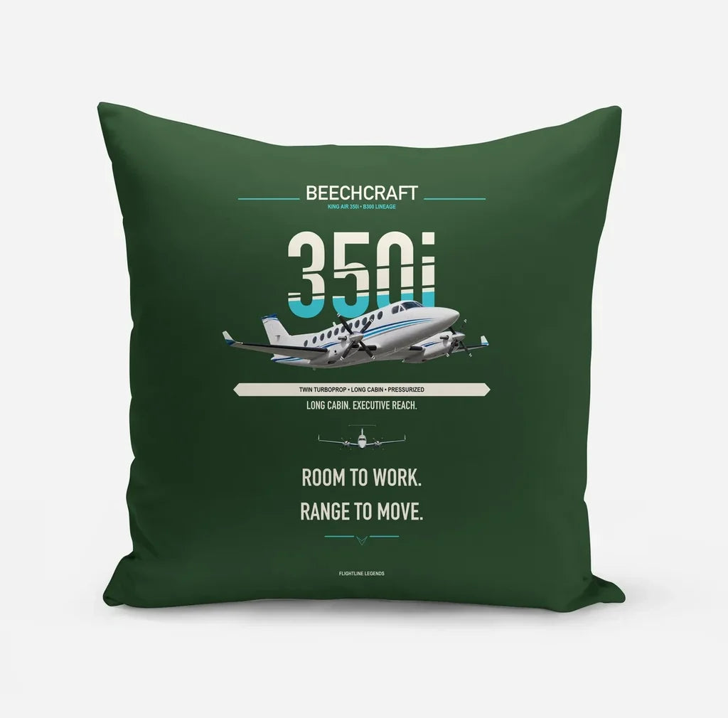 Beechcraft King Air 350i design on dark green pillow
