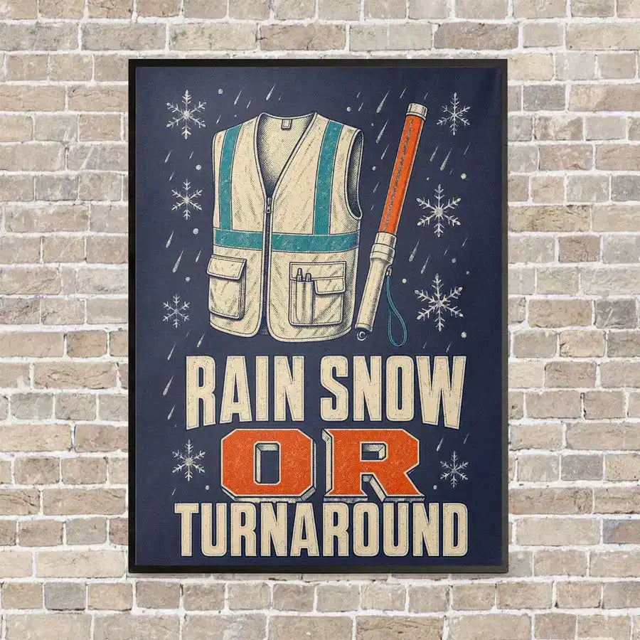 Rain Snow Or Turnaround vertical canvas print - framed - navy blue background