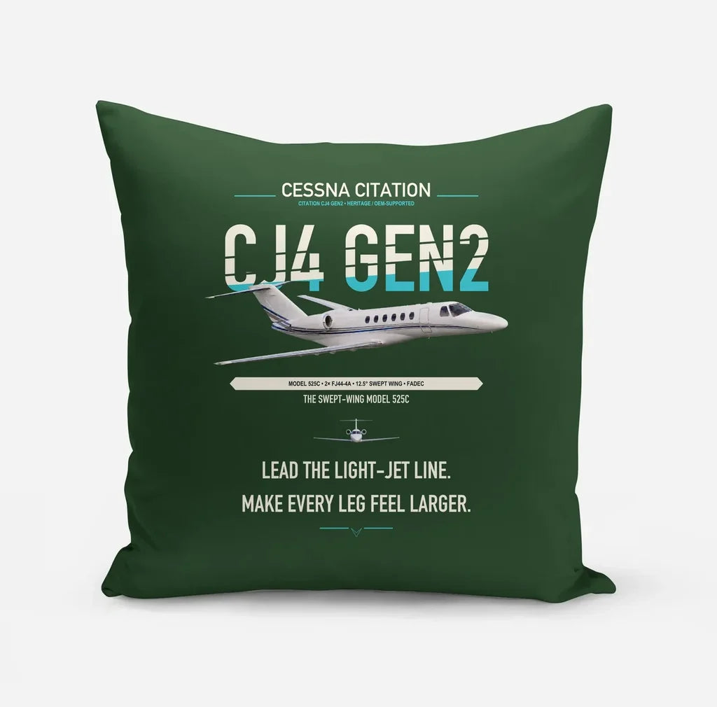 Cessna Citation CJ4 Gen2 design on dark green pillow