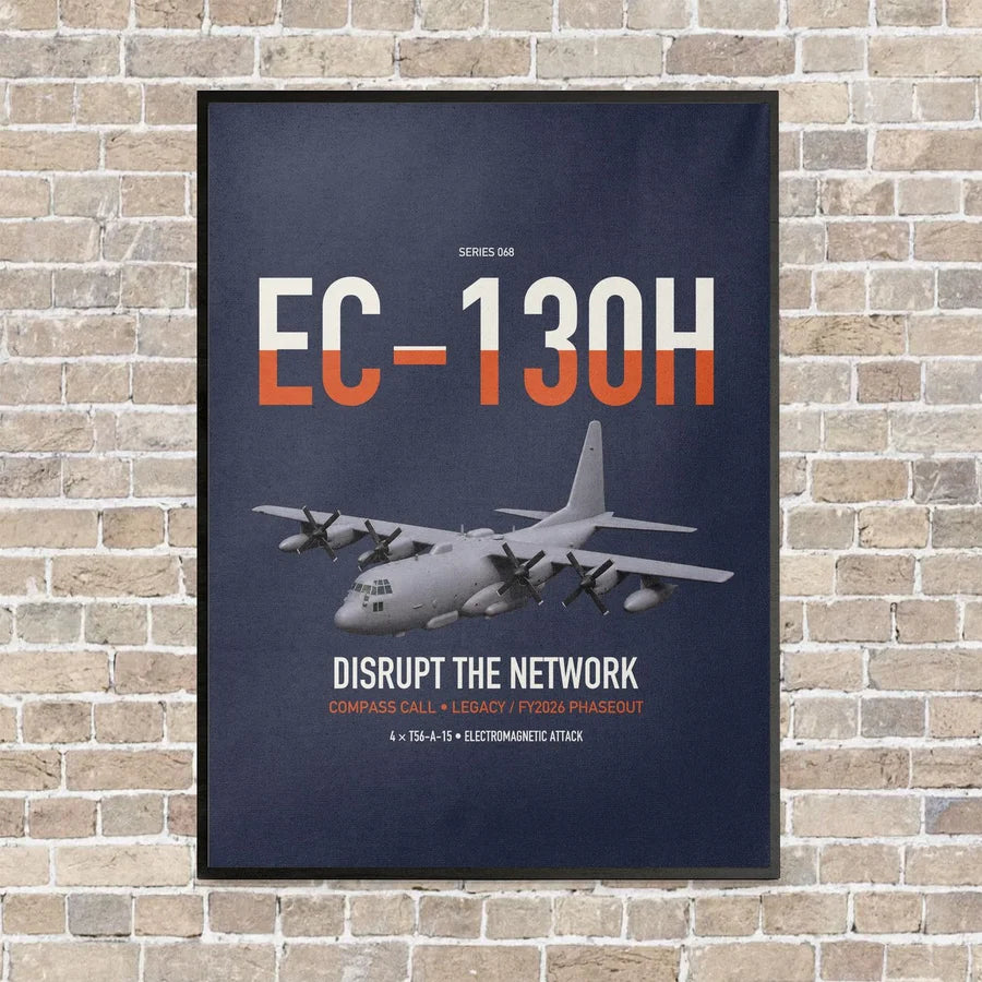 EC-130H Compass Call vertical canvas print - framed - navy blue background