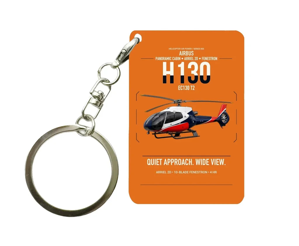 Airbus H130 design on orange designed key chain, double-side print
